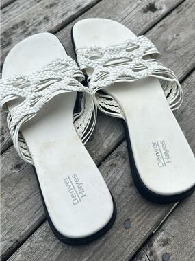 Denver Hayes White Braided Slide Sandals